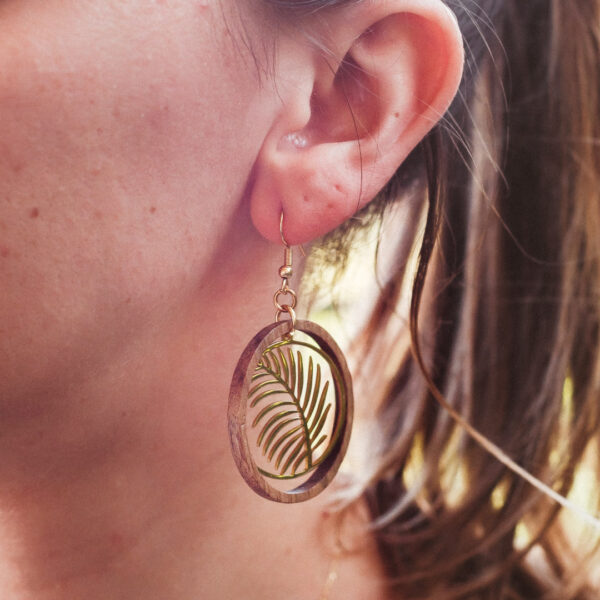 boucle oreille en bois boho boheme