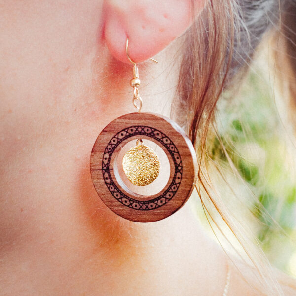 boucle oreille en bois boho boheme