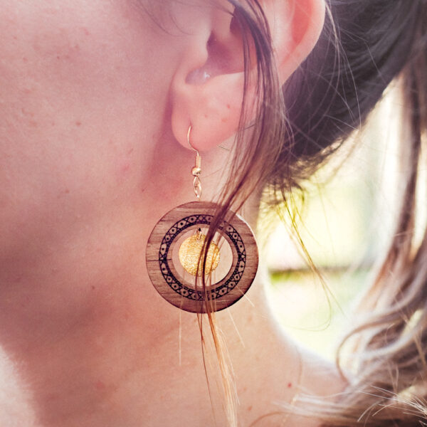 boucle oreille en bois boho boheme