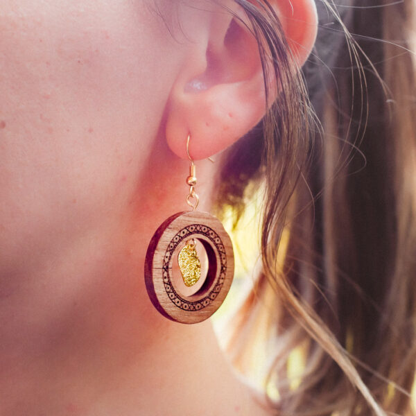 boucle oreille en bois boho boheme